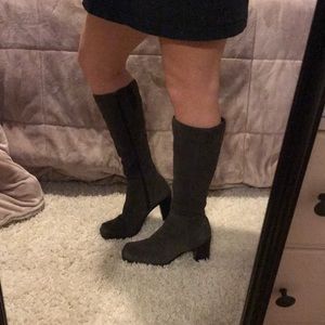 Brown suede knee high boots block heel